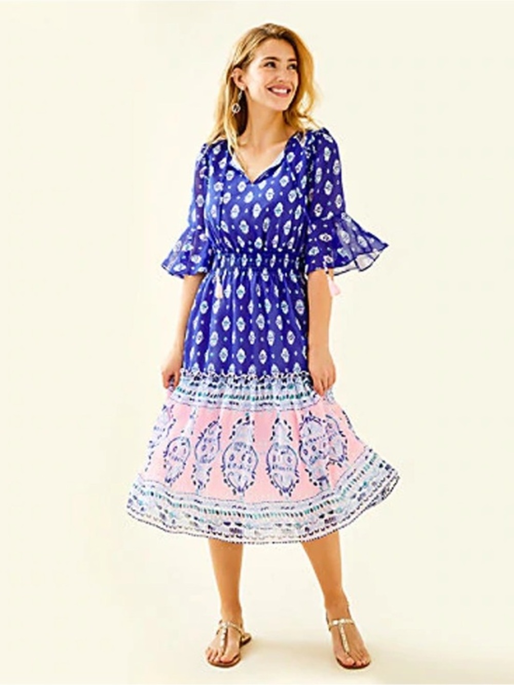 Lilly Pulitzer Lesleh Midi Dress Lapis Lazuli Glow Up Engineered Size 2